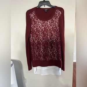 Simply Vera Vera Wang red Lace Front Sweater Top XS –Sheer Floral Knit Blouse